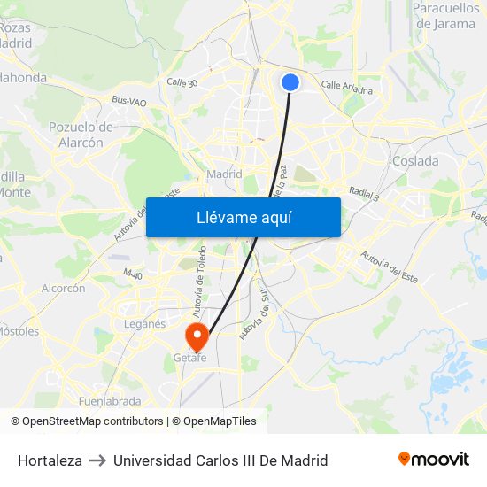 Hortaleza to Universidad Carlos III De Madrid map