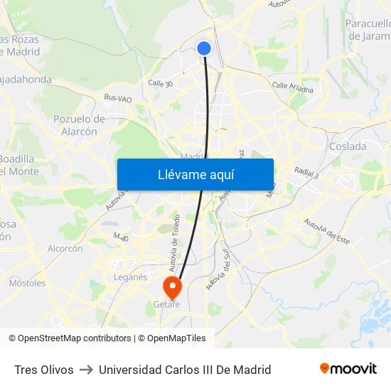 Tres Olivos to Universidad Carlos III De Madrid map