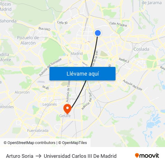 Arturo Soria to Universidad Carlos III De Madrid map