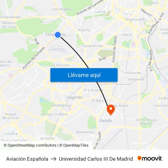 Aviación Española to Universidad Carlos III De Madrid map