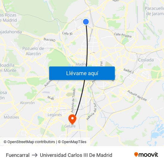 Fuencarral to Universidad Carlos III De Madrid map