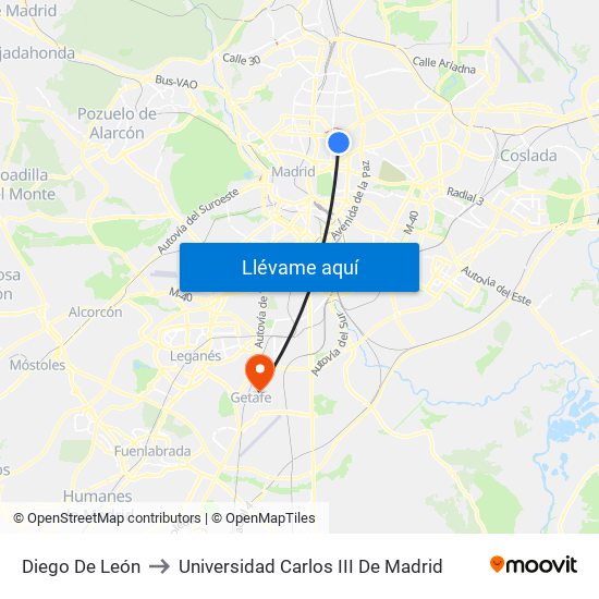 Diego De León to Universidad Carlos III De Madrid map