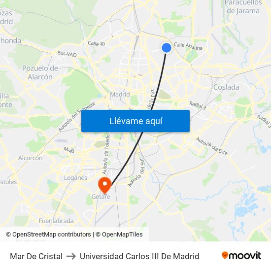 Mar De Cristal to Universidad Carlos III De Madrid map