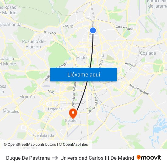 Duque De Pastrana to Universidad Carlos III De Madrid map