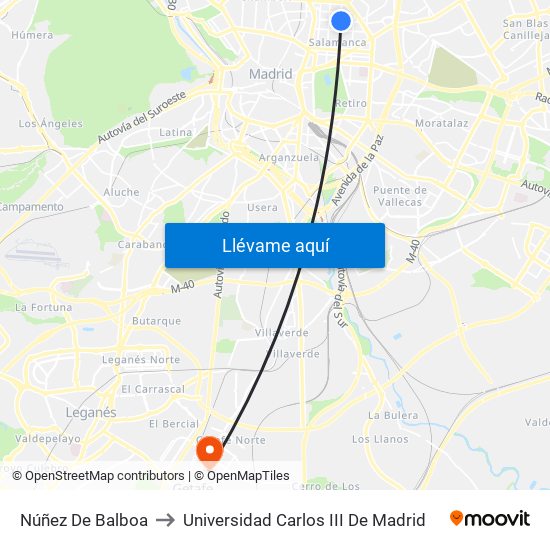 Núñez De Balboa to Universidad Carlos III De Madrid map