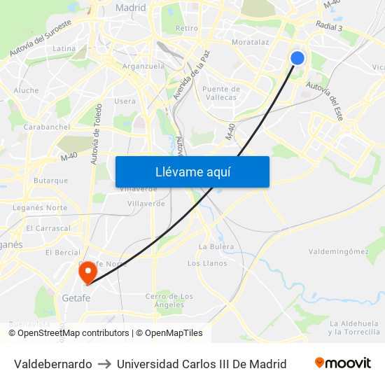 Valdebernardo to Universidad Carlos III De Madrid map