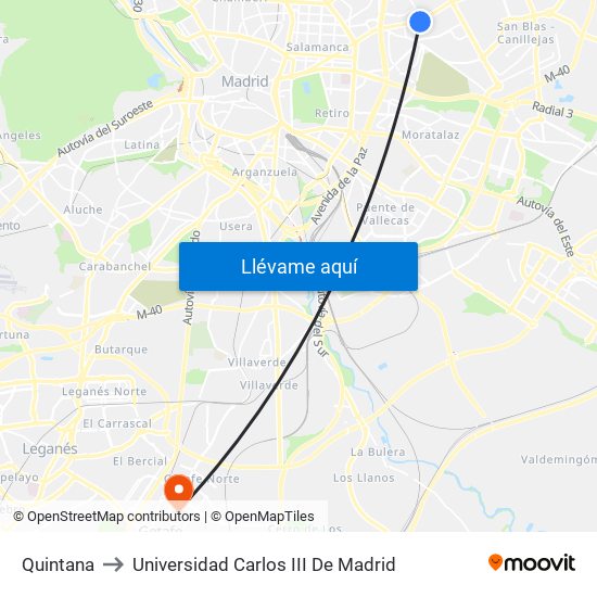 Quintana to Universidad Carlos III De Madrid map