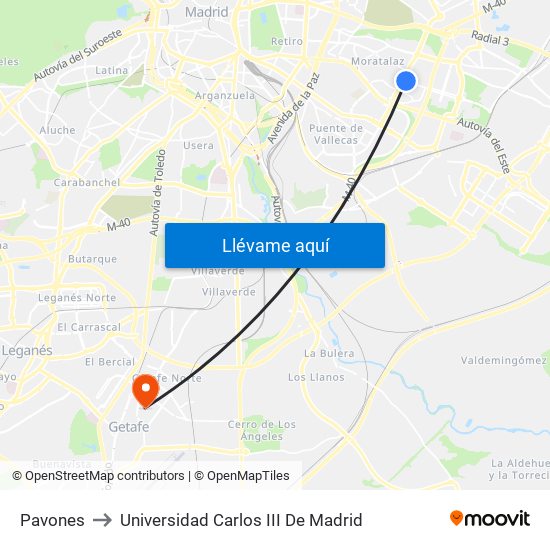 Pavones to Universidad Carlos III De Madrid map
