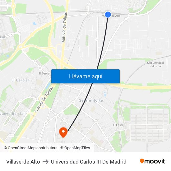 Villaverde Alto to Universidad Carlos III De Madrid map
