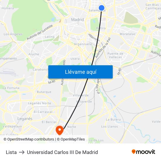 Lista to Universidad Carlos III De Madrid map