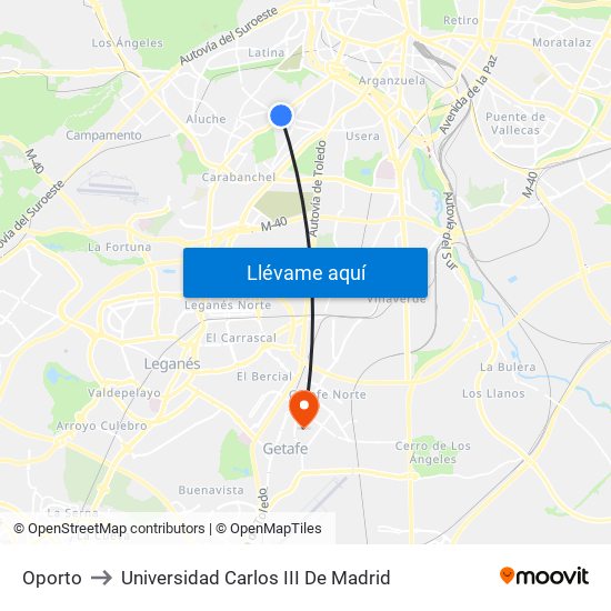 Oporto to Universidad Carlos III De Madrid map