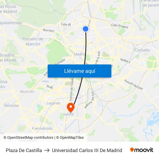 Plaza De Castilla to Universidad Carlos III De Madrid map