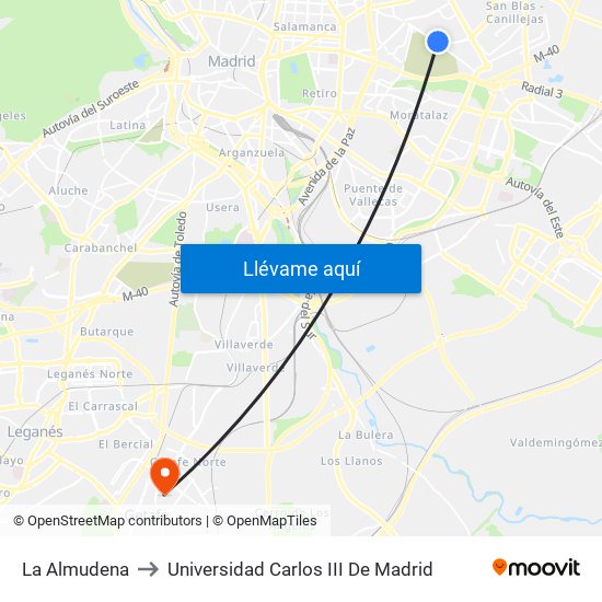 La Almudena to Universidad Carlos III De Madrid map