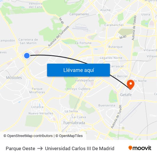 Parque Oeste to Universidad Carlos III De Madrid map