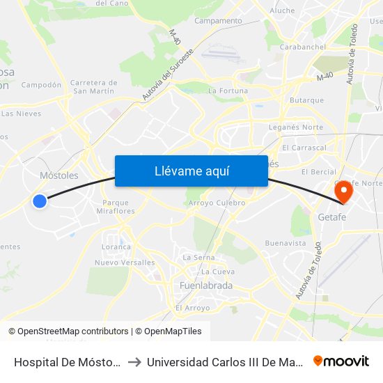 Hospital De Móstoles to Universidad Carlos III De Madrid map