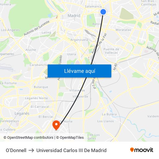 O'Donnell to Universidad Carlos III De Madrid map