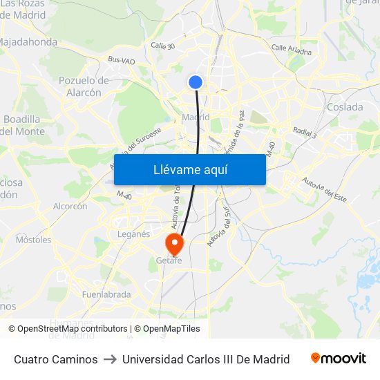 Cuatro Caminos to Universidad Carlos III De Madrid map