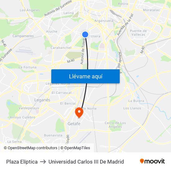 Plaza Elíptica to Universidad Carlos III De Madrid map