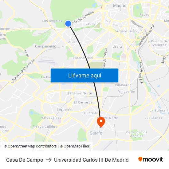 Casa De Campo to Universidad Carlos III De Madrid map