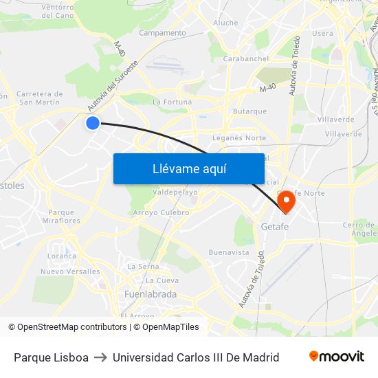 Parque Lisboa to Universidad Carlos III De Madrid map