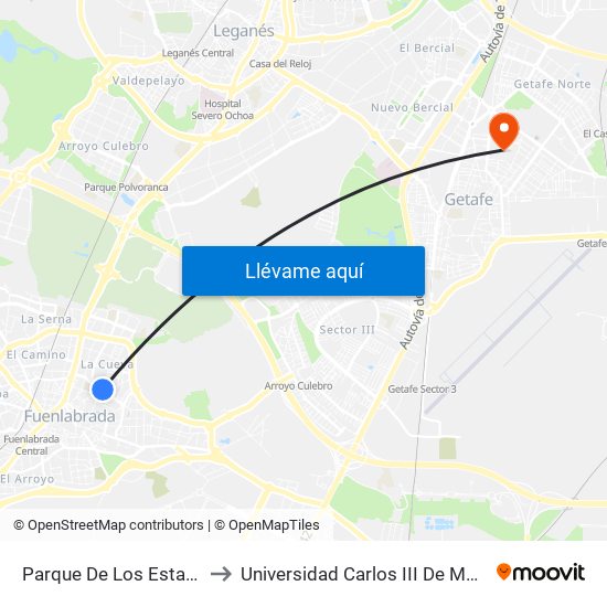 Parque De Los Estados to Universidad Carlos III De Madrid map