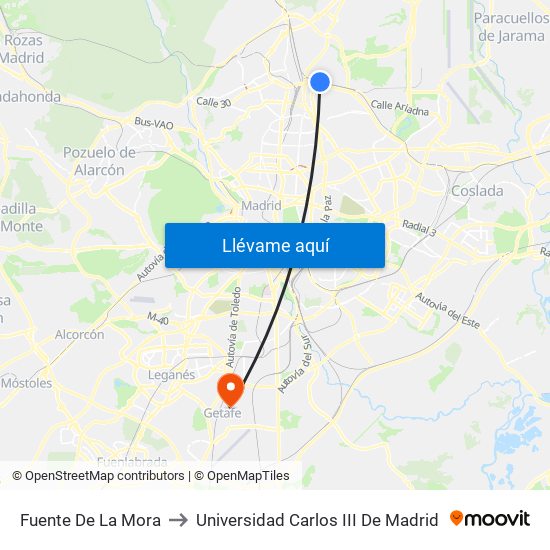 Fuente De La Mora to Universidad Carlos III De Madrid map