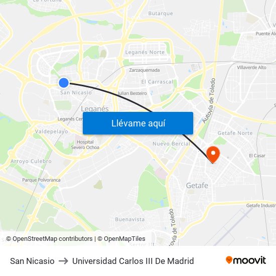 San Nicasio to Universidad Carlos III De Madrid map