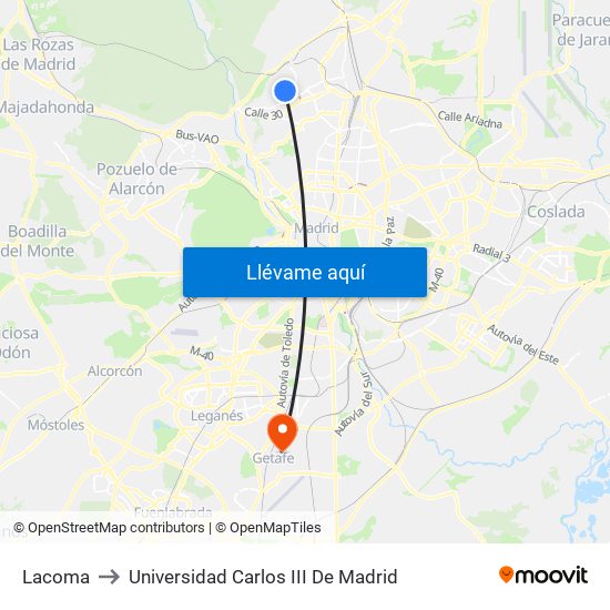 Lacoma to Universidad Carlos III De Madrid map