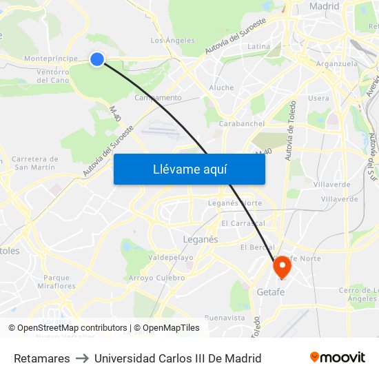 Retamares to Universidad Carlos III De Madrid map