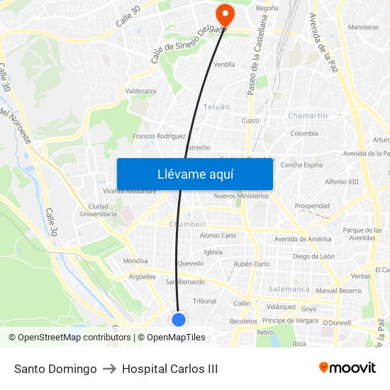Santo Domingo to Hospital Carlos III map