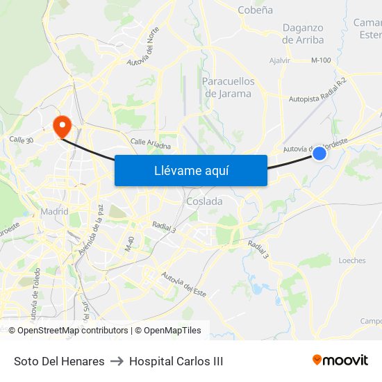 Soto Del Henares to Hospital Carlos III map
