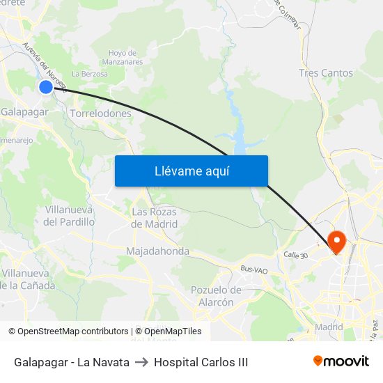 Galapagar - La Navata to Hospital Carlos III map