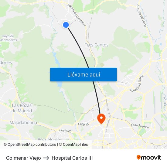 Colmenar Viejo to Hospital Carlos III map