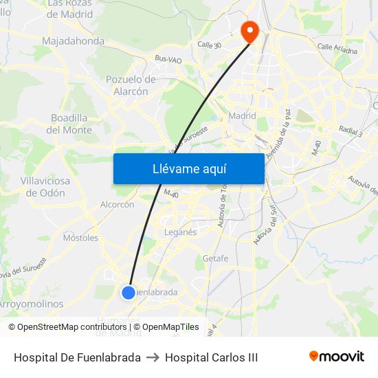 Hospital De Fuenlabrada to Hospital Carlos III map