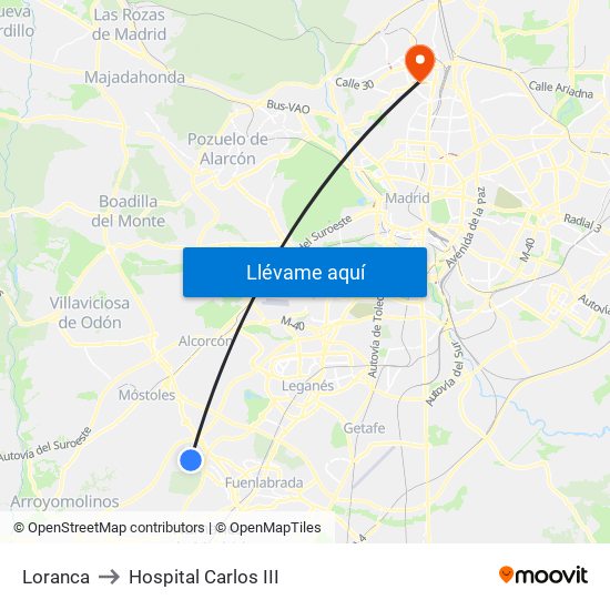 Loranca to Hospital Carlos III map
