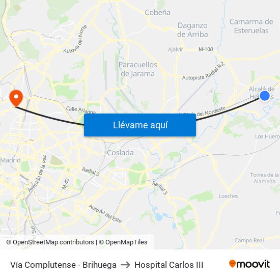 Vía Complutense - Brihuega to Hospital Carlos III map