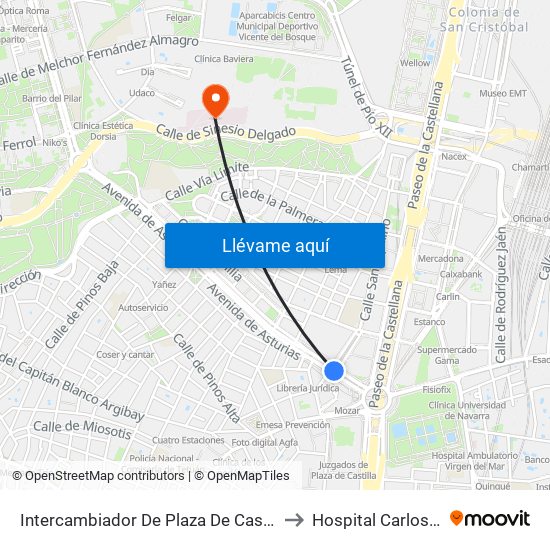 Intercambiador De Plaza De Castilla to Hospital Carlos III map