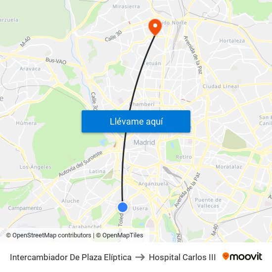 Intercambiador De Plaza Elíptica to Hospital Carlos III map