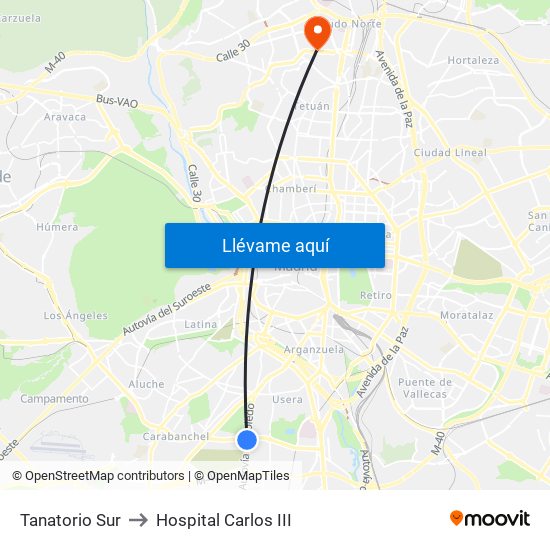 Tanatorio Sur to Hospital Carlos III map