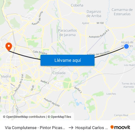 Vía Complutense - Pintor Picasso to Hospital Carlos III map