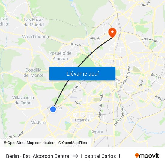 Berlín - Est. Alcorcón Central to Hospital Carlos III map