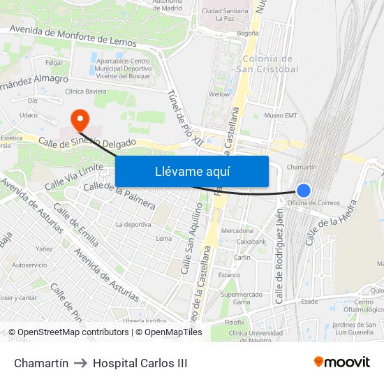Chamartín to Hospital Carlos III map