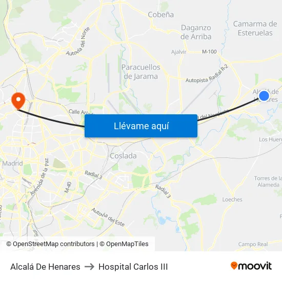 Alcalá De Henares to Hospital Carlos III map