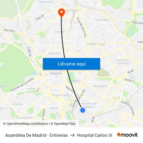 Asamblea De Madrid - Entrevías to Hospital Carlos III map