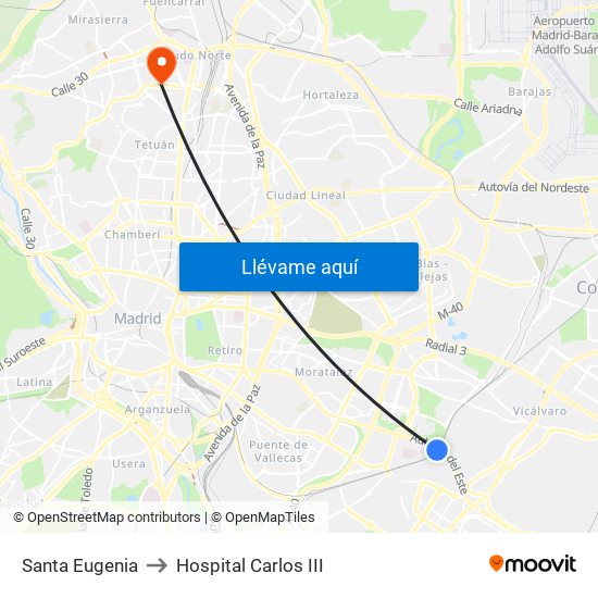Santa Eugenia to Hospital Carlos III map