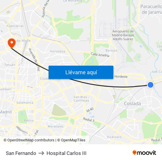 San Fernando to Hospital Carlos III map