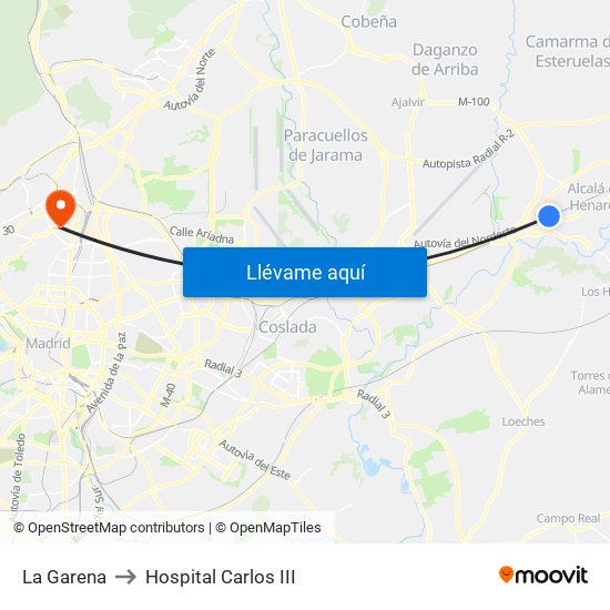 La Garena to Hospital Carlos III map