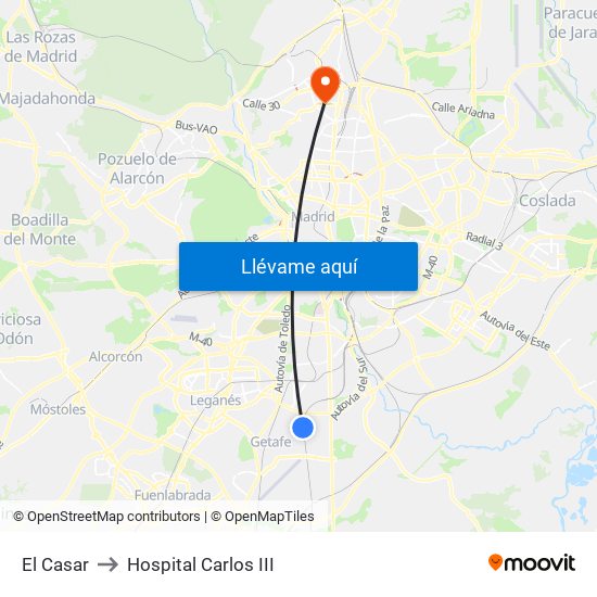El Casar to Hospital Carlos III map