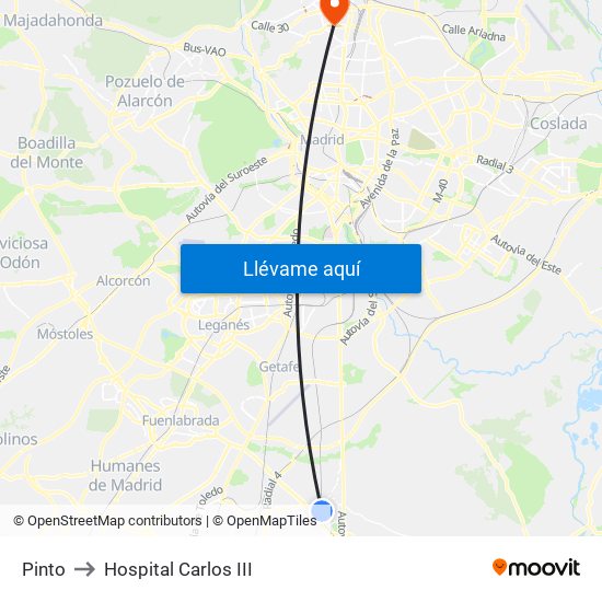 Pinto to Hospital Carlos III map