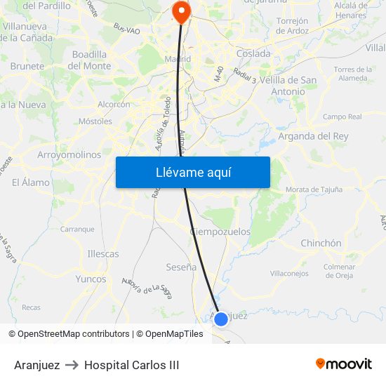 Aranjuez to Hospital Carlos III map